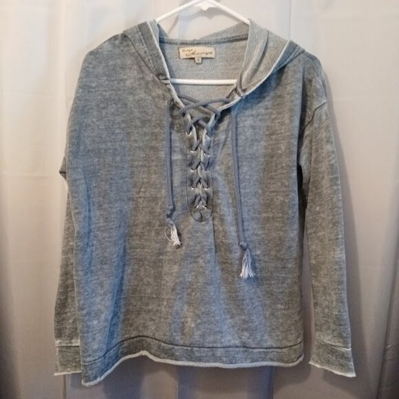 VINTAGE HAVANA Hoodie Sweatshirt Small Gray Lace-up henley Soft terry pullover - Picture 1 of 8